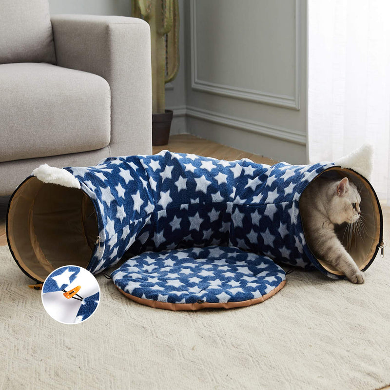 WESTERN HOME WH Cat Tunnel Bed with Soft Mat, Cat Tunnel Toys with Peephole Fun Ball, Cat Tube Bed Tunnel Collapsible 3 Way Kitty Toys for Indoor Pet Kittens, Removable and Washable Dog Cat Maze - PawsPlanet Australia