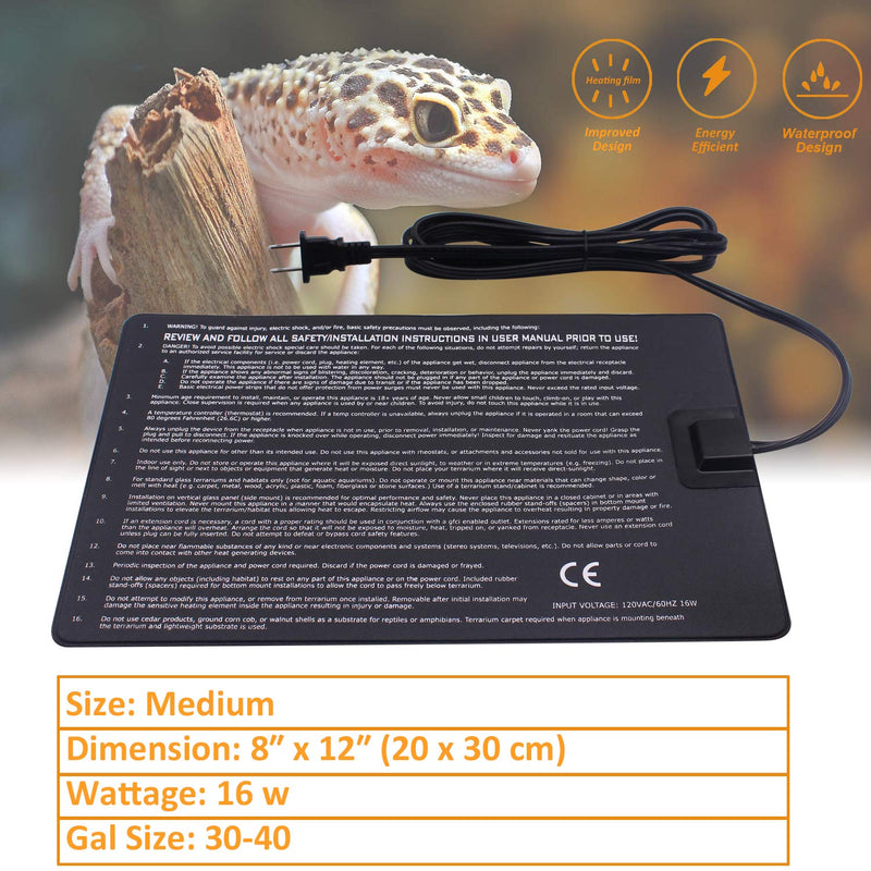 [Australia] - Aiicioo Reptile Heating Pad - Under Tank Heater 16 Watt Terrarium Heater for Hermit Crab Lizard Snake 2 Pack 