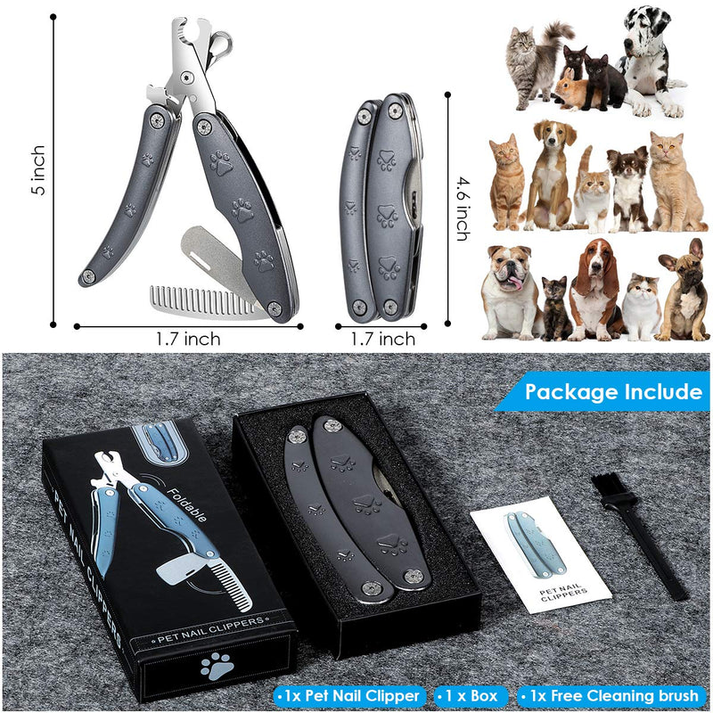 [Australia] - Dog Nail Clippers Upgraded - 3 in 1 Foldable Dog Nail Trimmers with Safety Guard to Avoid Over Cutting - Free Hidden Pet Nail File and Hair Brush Comb, Professional Grooming Tool for Dogs and Cats 