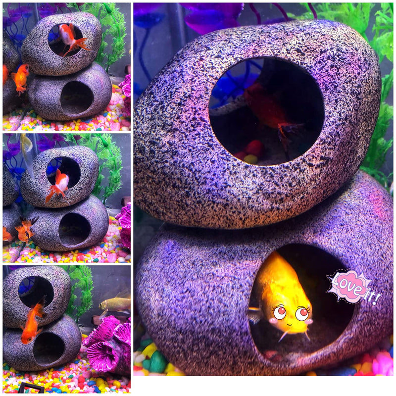 2 Pieces Stackable Aquarium Decoration Rock Caves, Hideaway for Shrimp Cichlid Hiding Breeding Spawning, Professional Hideout Decor for Territorial Fish (Natural) - PawsPlanet Australia