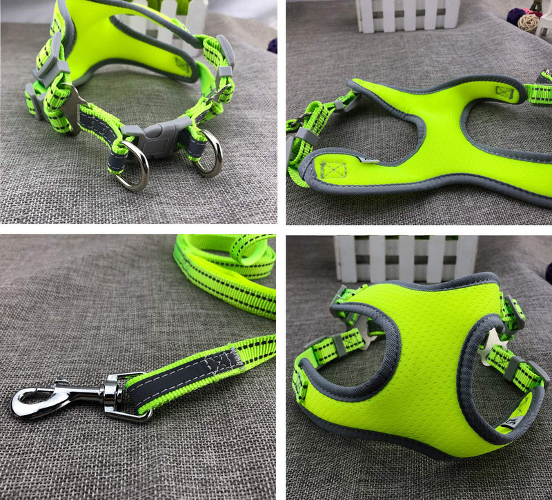 Newtensina Mesh Dog Harness Breathable Puppy Harness with Polyester Reflective Webbing - Green - S - PawsPlanet Australia