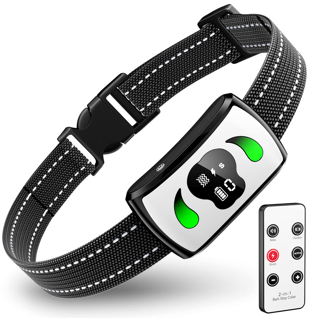 Bark Collar with Additional Mini Remote - Dog Bark Collar with 4 Training Modes - IPX7 Waterproof Dog Shock Collar for Indoor, Garden & Courtyard, Safe Bark Collar for Large Dog, Medium & Small Dogs White - PawsPlanet Australia