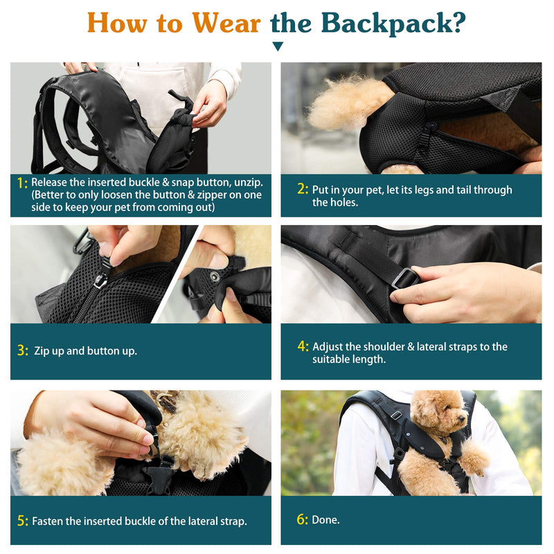 VavoPaw Pet Carrier Backpack, Adjustable Pet Front Backpack Dogs Cats Safety Carrier Travel Bag, Legs Out, Easy-Fit for Traveling Hiking Camping for Puppies, Small and Medium Dogs & Cats Black - PawsPlanet Australia