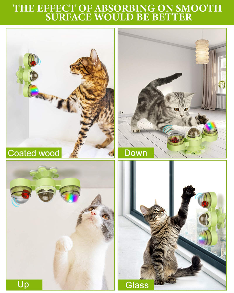 [Australia] - AJK Windmill Cat Toys Teasing Interactive Turnable Indoor Kitten Toy with Strong Suction Cup, Catnip, Bells, Flashlight Balls 