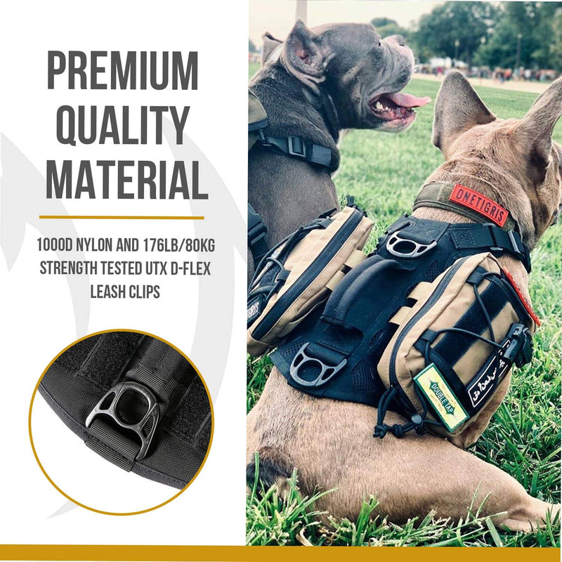 OneTigris Tactical Dog Harness Small Dog Puppy No-Pull Adjustable Military Vest with Front Clip and Easy Control Handle for Walking Running Training (Black, Extra Small) Black - PawsPlanet Australia
