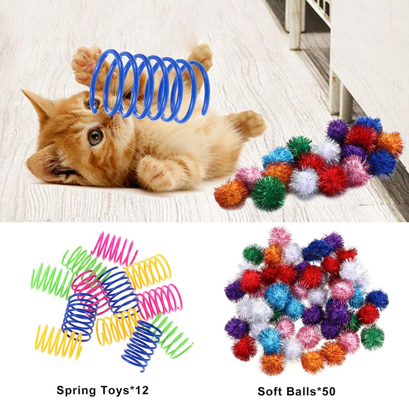 62pcs Cat Toys with Variety Bundle Set Include 50Pcs Funny Cat Scratch Ball Toy, Kitty Toys Sparkle Balls and 12pcs Plastic Cat Springs Tube Toys for Small and Medium Cats - PawsPlanet Australia