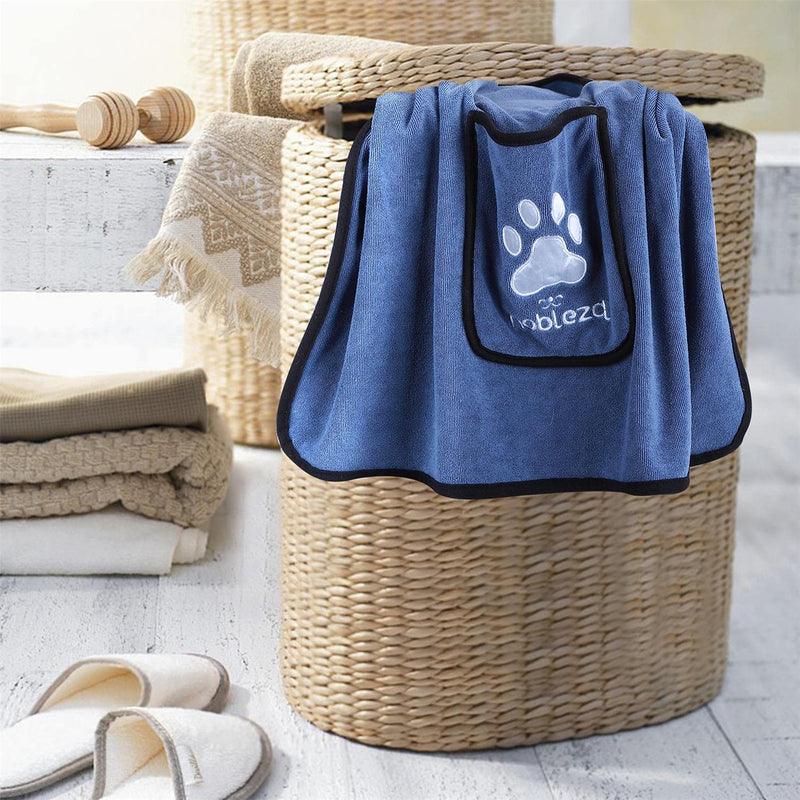 Nobleza Dog Towel, Super Absorbent Large Pet Towel with Hand Pockets, Microfiber Quick Drying Dog Towels for Drying Dogs, Mazarine - PawsPlanet Australia