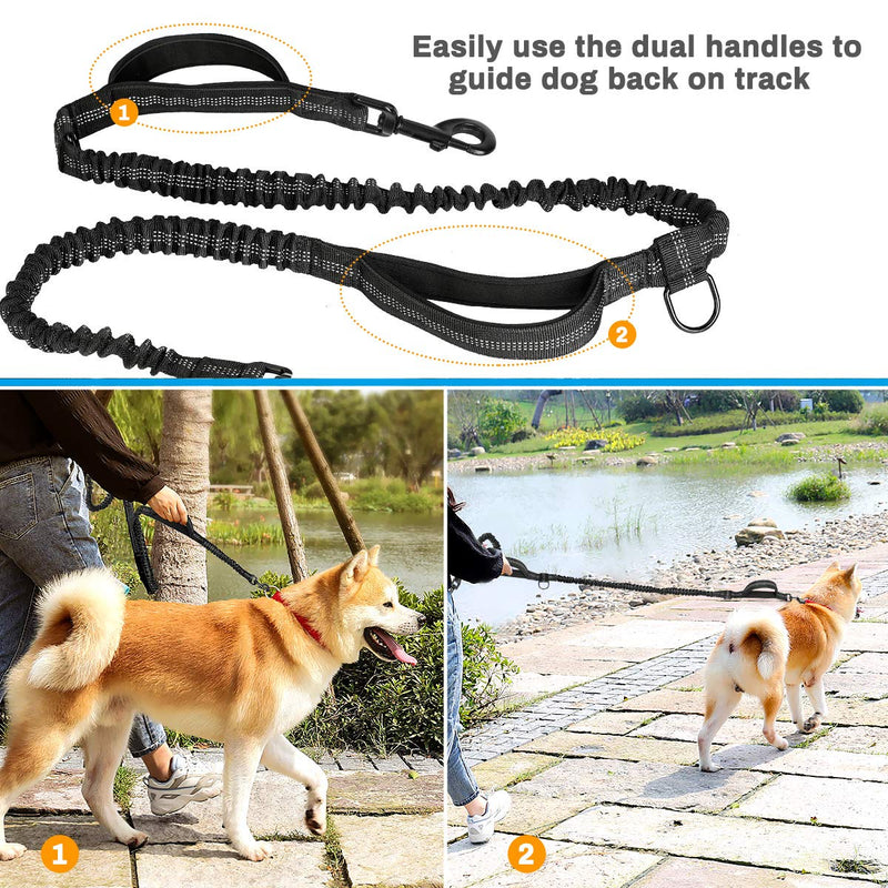 LINGSFIRE Hands Free Dog Leash with Waist Bag for Women Men, Elastic Retractable Reflective Dual Handle Dog Running Lead with Metal Buckles for Small Medium Large Dogs 100lb Running Training - PawsPlanet Australia