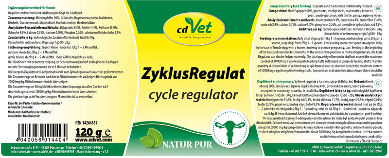 cdVet Natural Products CycleRegulat 120 g - dog - supplementary feed - support of hormonal processes + regulation of the hormonal system - false pregnancy + heat - harmonization - - PawsPlanet Australia