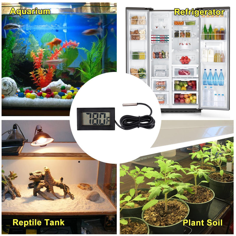 Qooltek Digital LCD Thermometer Temperature Gauge Aquarium Thermometer with Probe for Vehicle Reptile Terrarium Fish Tank Refrigerator(Fahrenheit) - PawsPlanet Australia