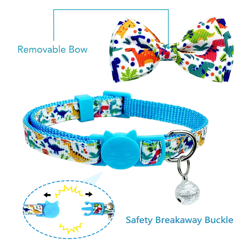 Pohshido 2 Pack Cat Collar with Bow Tie and Bell, Kitty Kitten Space and Dinasour Breakaway Collar for Males Females Boys and Girls Cats Spaceship / Dinosaur - PawsPlanet Australia