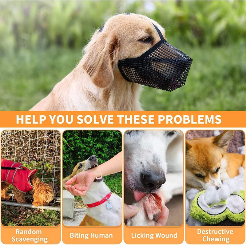 Mesh dog muzzle, muzzle for dogs, breathable muzzle for dogs, muzzle for dogs with rounded mesh, adjustable breathable mesh muzzle (black) Black XS - PawsPlanet Australia