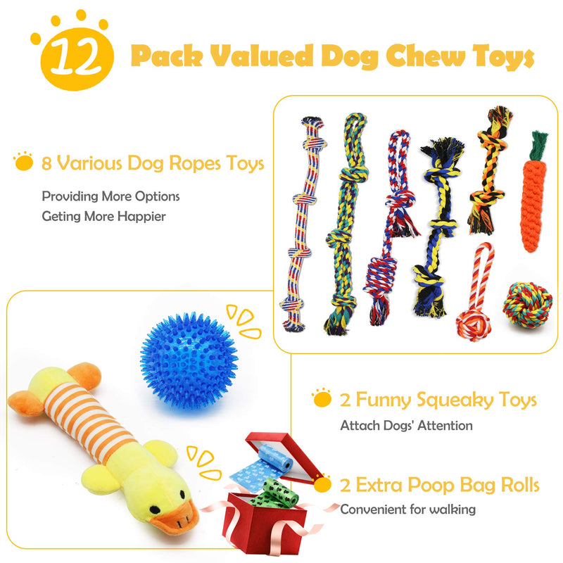 Zeaxuie Luxury Medium to Large Dog Toys for Aggressive Chewers - 12 Pack Tough Dog Toys for Large Breed with Heavy Dog Rope Toys, Interactive Rope Teething Toys, Squeaky Dog Chew Toys - PawsPlanet Australia