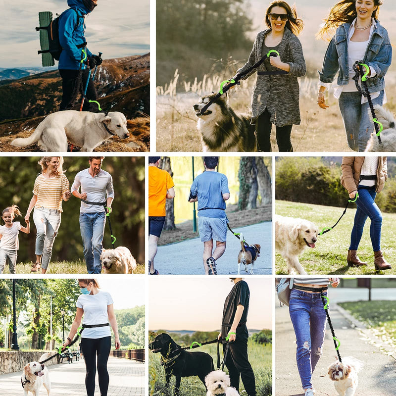 Jogging leash for dogs, Unipampa hands-free dog leash, hand-free dog leash, jogging dog leash, with waist strap, reflective seams, 120-170 cm, double handle, for small dogs, medium-sized dogs... Green - PawsPlanet Australia