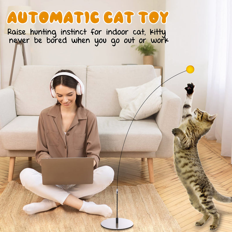 Interactive Cat Toy, JXFUKAL Automatic Cat Wand Toy with 2 High Elastic Metal Wires & 5 Replaceable Balls , Kitty Kitten Toys Cat Spring Toy for Indoor Cats - PawsPlanet Australia