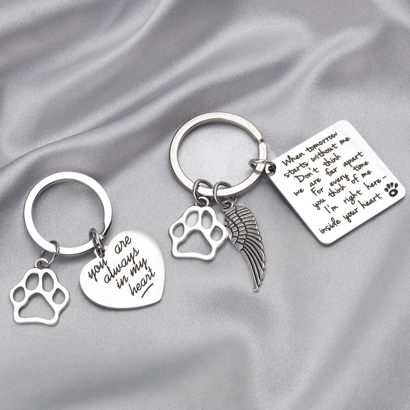 YINETTECH 2Pcs Personalized Pet Memorial Keychain Stainless Steel Dog Paw Keyring Stainless Steel Key Ring - PawsPlanet Australia