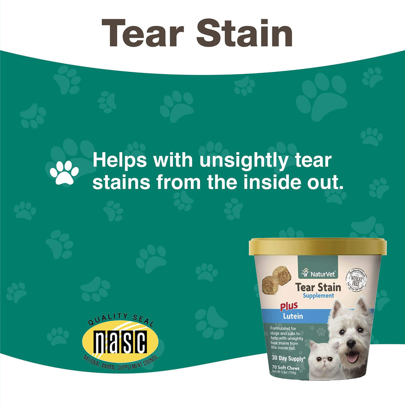 NaturVet – Tear Stain Plus Lutein | Eliminates Unsightly Tear Stains | Enhanced with Cranberry Extract, Calcium Ascorbate & Oregon Grape Root | For Dogs & Cats | 70 Soft Chews - PawsPlanet Australia