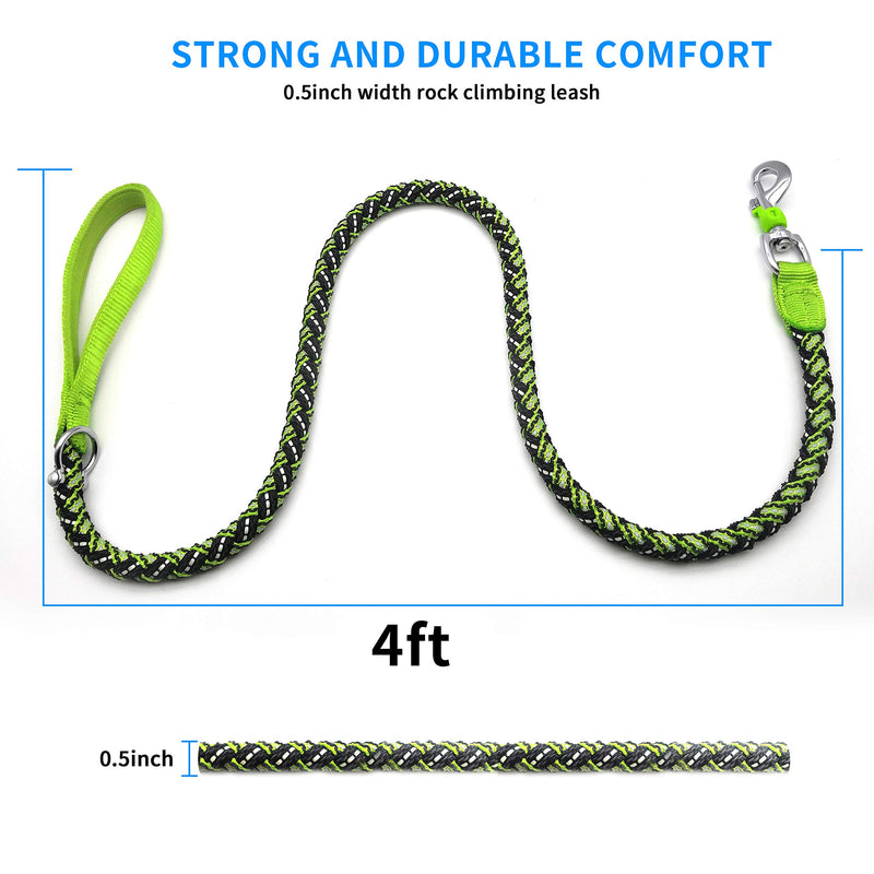 WZRUA 4FT Green Dog Leash Reflective Luminous Mountain Climbing Nylon Strong Dog Leash Training Leash for Small Medium and Large Dogs Walking Leash - PawsPlanet Australia