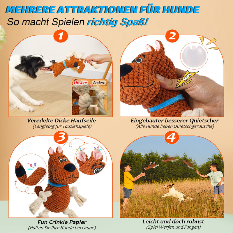Petcronies Dog Toy Large Dogs, Tug of War Cuddly Toys for Dogs, Interactive Dog Toy Squeaky, Relieves Boredom Plush Chew Toy for Puppies Small Medium Dogs (Brown) Brown - PawsPlanet Australia