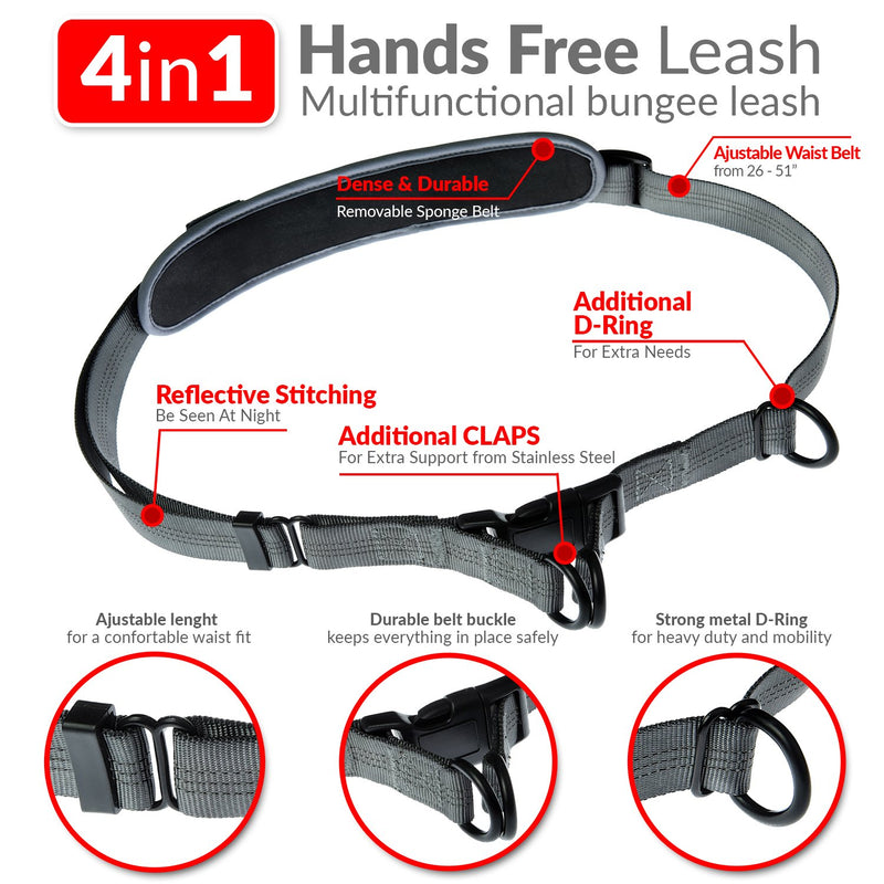 [Australia] - TAKE YANKEE Hands Free Dog Leash + Training Running Walking Leash & Double Leash Set, Fits 2 Dogs + Reflective Leash • Adjustable Waist Belt + Strong Bungee Leash + Poop Bag Holder TWO Dogs RED 