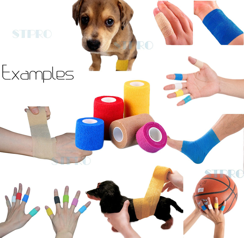 STpro Crepe Bandage 10cm x 6 Rolls Black Elastic Bandage Cohesive Bandages Waterproof Bandage Vet Wrap Support Bandage Cohesive Support Bandage Vets Tape Self Adhesive Bandage - PawsPlanet Australia
