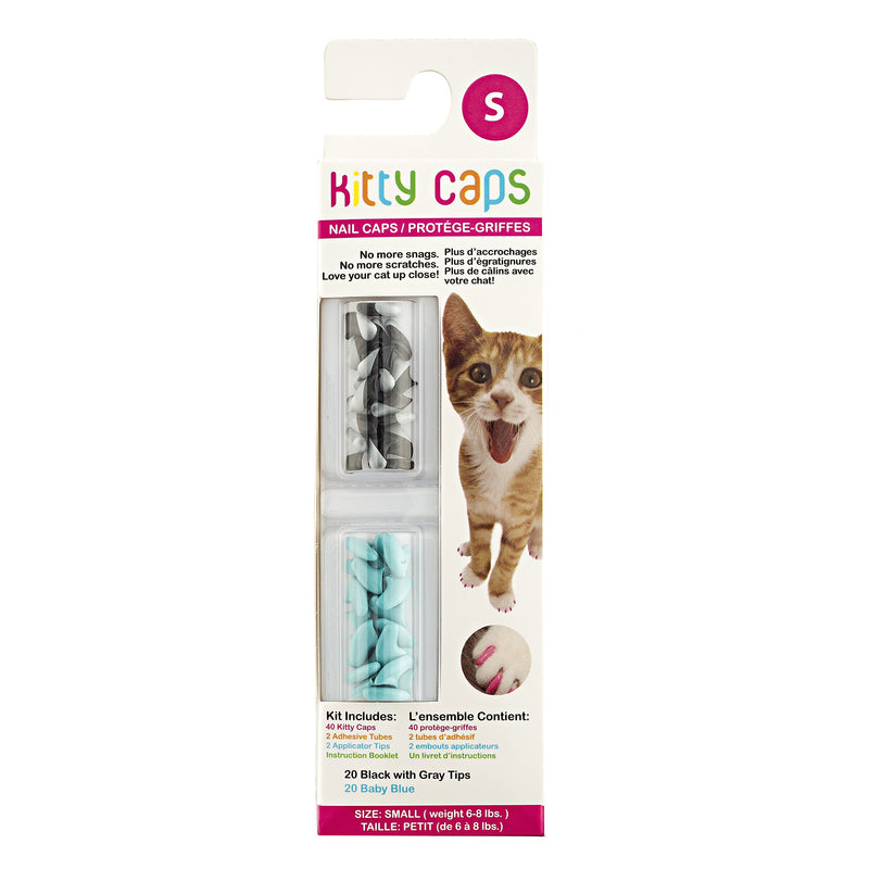 Kitty Caps Nail Caps for Cats| Safe, Stylish & Humane Alternative to Declawing Stops Snags & Scratches, Single Set Turquoise/Grey, Black/Hot Pink/Purple or Pink/Glitter Large (13 lbs or greater) - PawsPlanet Australia