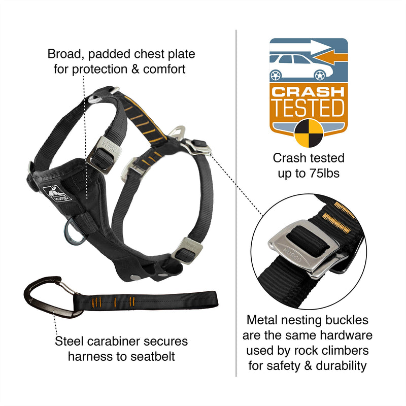 Kurgo Dog Harness, Car Harness for Dogs, Front D-Ring for No Pull Training, Includes Dog Seat Belt Tether, Tru-Fit Smart Harness, Medium, Black - PawsPlanet Australia