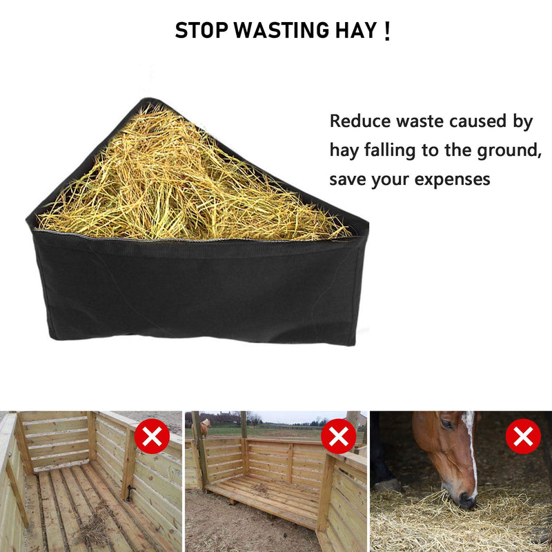 ASOOLL Horses Corner Feeder Deep Corner Hay Bag Goats Large Capacity Hay Feed Bags with Mesh Bottom and Snaps for Horse Trailer Stall,Black - PawsPlanet Australia