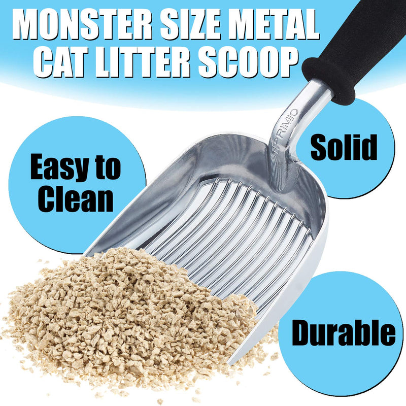 [Australia] - iPrimio Scooper Monster Cat Litter Scoop with Easy Grip Soft Foam Handle for Sore Hands - Fast Sifter/Deep Shovel. Patented. Large Silver 