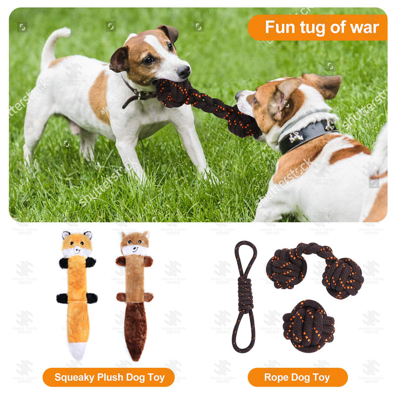 [Australia] - vnice Dog Toys,Squeaky Plush Toys,3 Nearly Indestructible Cotton Chewing Rope,2 No Stuffing Fox,Raccoon,Set Toys, for Small Medium Large Aggressive Chewers Purple 