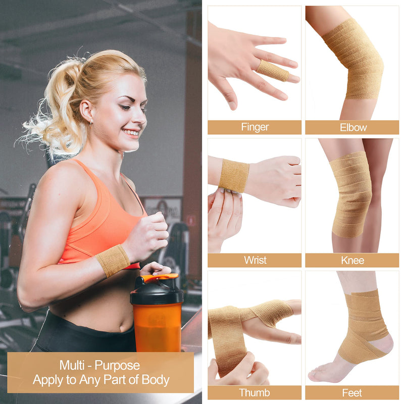 Cohesive Bandages Tape 10cm x 4.5m, 12 Rolls Self Adhesive Bandages, Pet Vet Wrap for First Aid, Sports, Horses, Dogs (Beige) - PawsPlanet Australia
