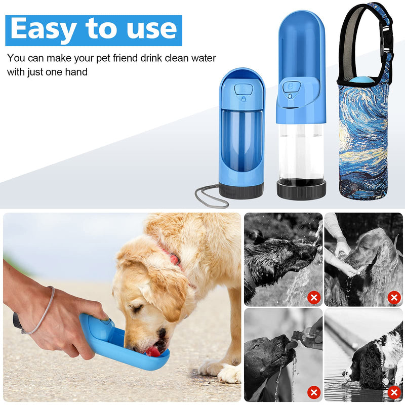 Dog Cat Travel Water Bottle: Portable Leak-Proof Dog Water Dispenser, Suitable for Kitty and Puppy Outdoor Walking, Hiking and Traveling Blue with Bottle Holder - PawsPlanet Australia