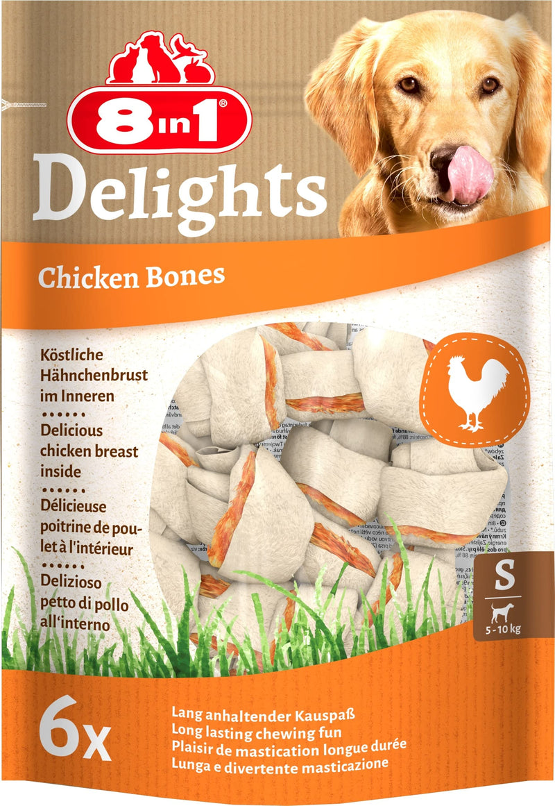 8in1 Delights Chicken Bones S - healthy chewing bones for small dogs, high-quality chicken meat wrapped in beef skin, 6 pieces S (6 pieces) - PawsPlanet Australia