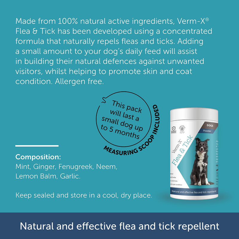 Verm-X Flea & Tick Powder for Dogs, Effective Natural Repellent, 100% Natural Ingredients, Environmentally Friendly - PawsPlanet Australia