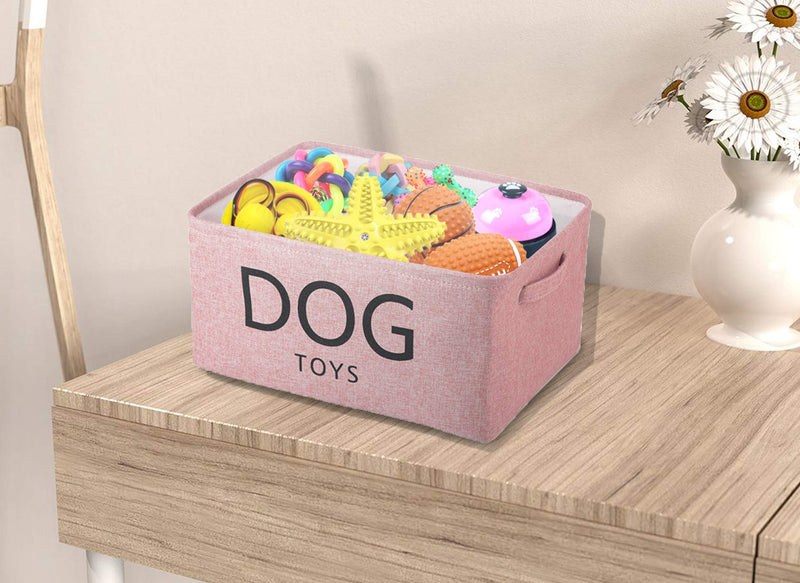 Canvas Dog Toy boxes Basket Basket for Pet Toy Storage- 40cms (16in) x 30cms (12in) x 20cms (8in) - Pink "DOG TOYS" - PawsPlanet Australia