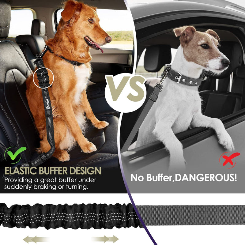 SlowTon 2 pieces dog seat belt for car, 53-70cm adjustable seat belt, weight holds up to 50 kg, dog belt with elastic and carabiner, for trunk back seat Isofix A.Black 2 piece seat belt - PawsPlanet Australia