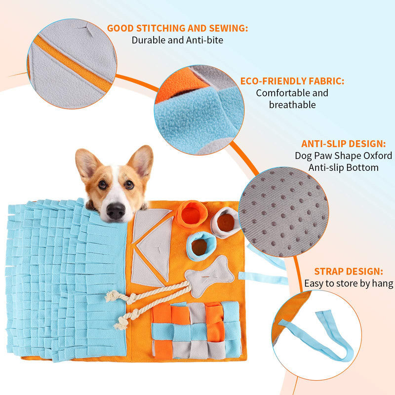 FREESOO Snuffle Mat for Dogs Boredom Dog Puzzle Toy Puppy Brain Training Pad Pet Feeding Mat Dog Treat Feeder Toy Orange - PawsPlanet Australia