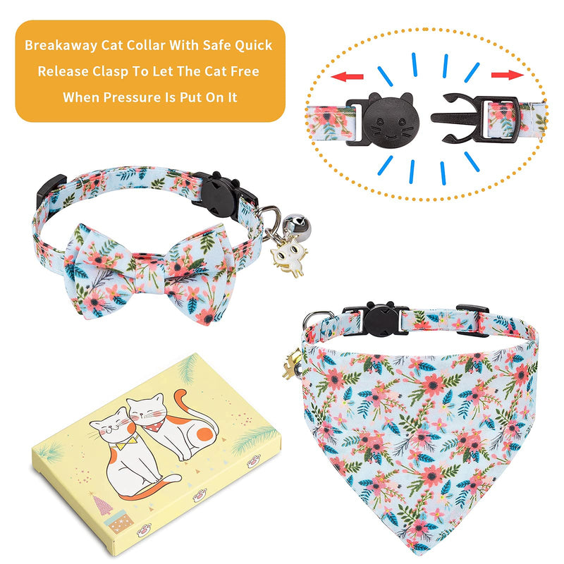 Cat Collars, Cat Collar Bandana, Cat Collars for Girl Cats, Breakaway Cat Collar, Kitten Collar, Cat Collar with Bow Tie, Kitten Collar with Bell, Personalized Flower Cat Collar for Male Female Cats Blue - PawsPlanet Australia