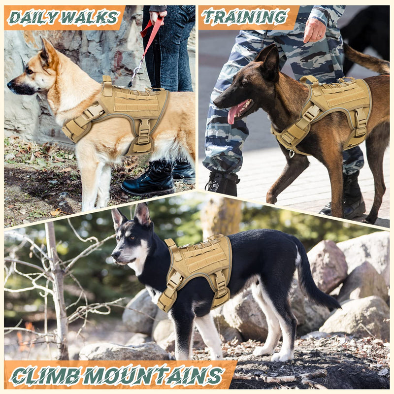 Tactical Dog Harness Vest for Small Medium Large Dogs No Pull Adjustable Reflective Military Pet Harness with Easy Control Handle with Hook & Loop Panels for Walking Hiking Training - PawsPlanet Australia