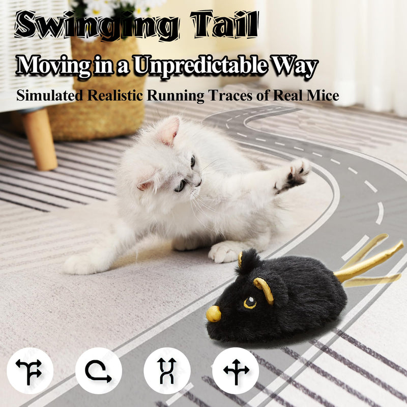 Vealind Interactive Cat Toy Self-employment, Automatic Cat Toy Intelligence with 3 Feathers, Movable Wheel and Wagging Tail, Toy for Cats USB Rechargeable (Black) Black - PawsPlanet Australia