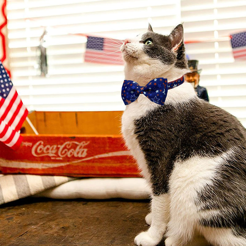 Pohshido 2 Pack 4th of July Cat Collar with Bow Tie and Bell, USA Independence Day Patriotic Kitty Kitten Collar for Male Female Boys and Girls Cats Freedom Stars/Old Glory - PawsPlanet Australia