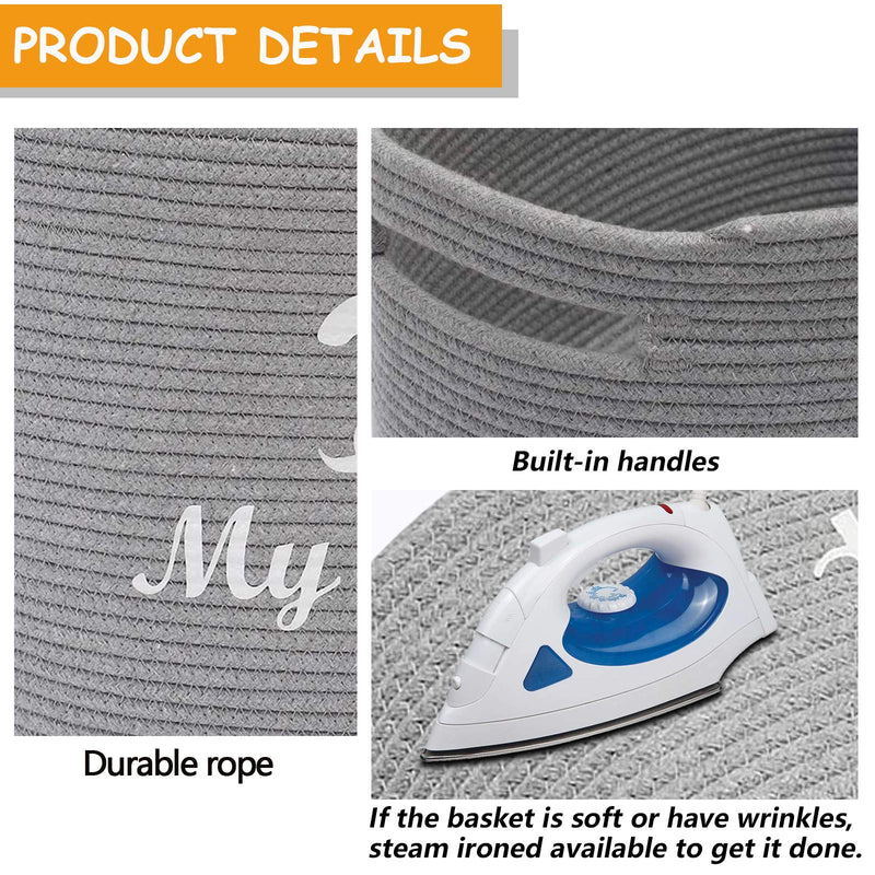 Morezi Durable Cotton rope round dog toy basket with handle, large dog bin, pet bed, pet toy box- Perfect for organizing pet toys, blankets, dog chew toy, leashes - Gray - PawsPlanet Australia