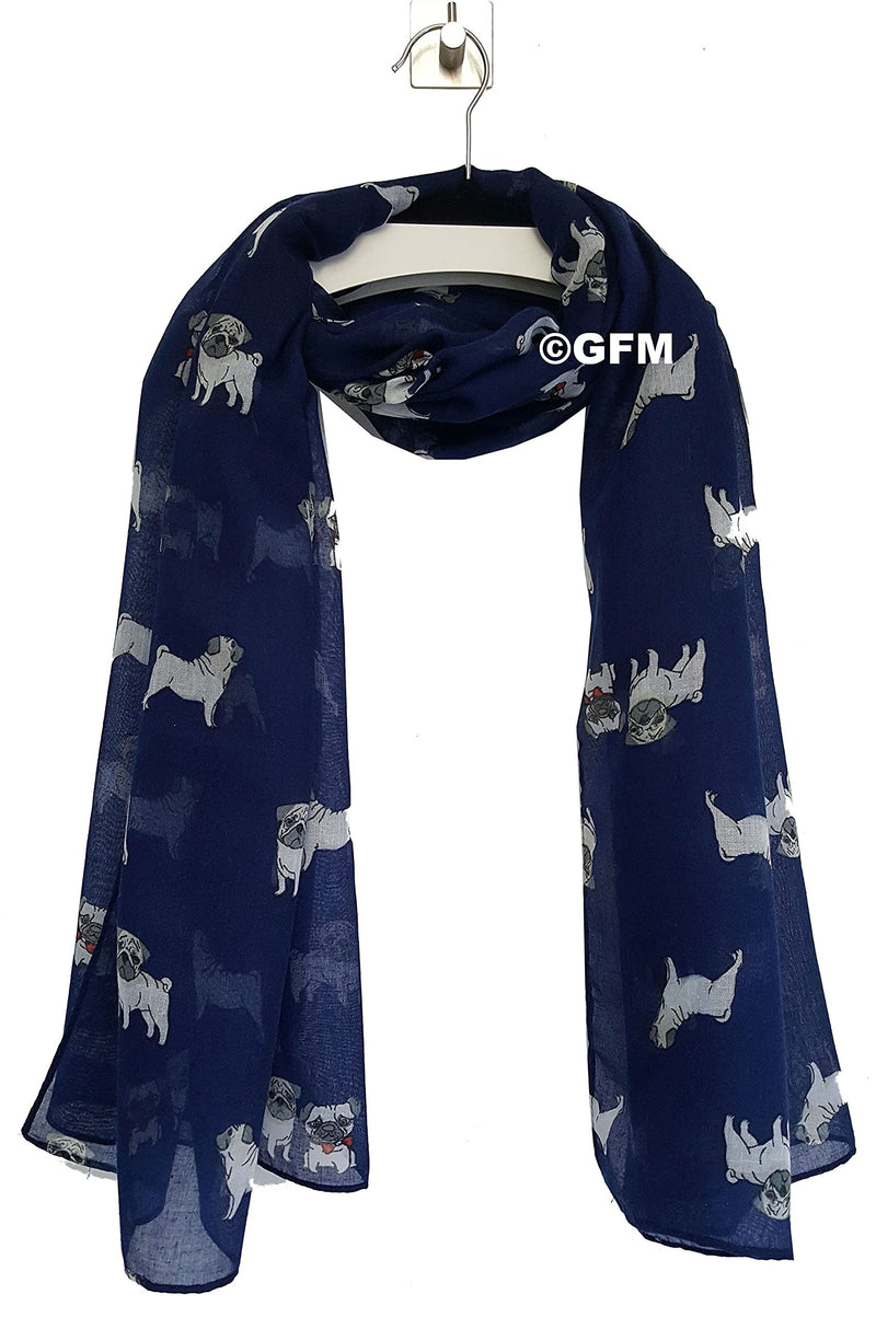 GFM Animal Print Scarf : Pug Pugs Dogs .PG-99-A-GHNL-Blue - PawsPlanet Australia