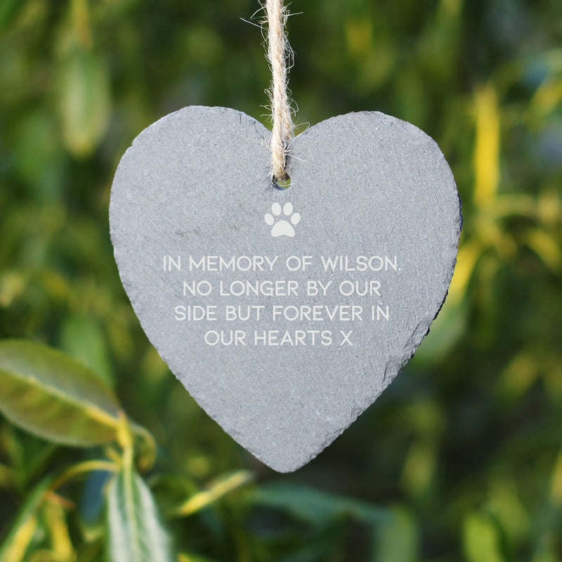 eBuyGB Personalised Slate Hanging Heart Decoration, Pet Memorial Plaque, You Left A Pawprint On Our Hearts Keepsake, Sympathy Gift, Cat/ Dog Loss Bereavement - PawsPlanet Australia