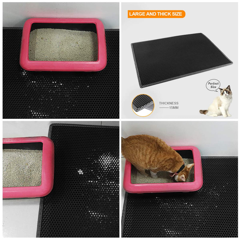 Waretary Cat Litter Mat, Pretty Litter Box Trapping Mat, 24" X 15"/30"x 24"Inch Honeycomb Double Scatter Control Layer Mat for Kitty, Urine & Waterproof, Washable, Easy Clean Black 24"x 15" - PawsPlanet Australia