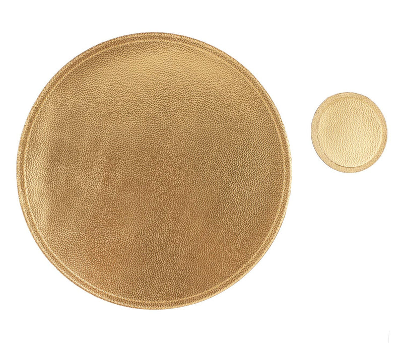 Jovono Faux Leather Round Placemats and Coasters, Halloween Decoration, Coffee Mats Kitchen Table Mats, Waterproof, Easy to Clean for Kitchen Dining Round Table Set of 4 Gold - PawsPlanet Australia