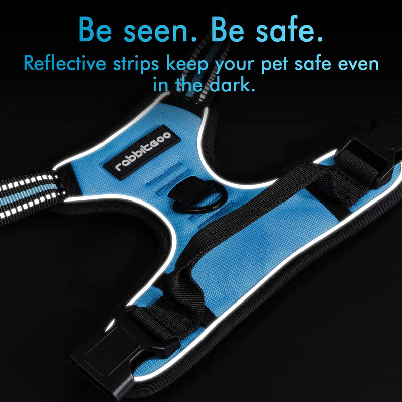 rabbitgoo Dog Harness, No-Pull Pet Harness with 2 Leash Clips, Adjustable Soft Padded Dog Vest, Reflective Outdoor Pet Oxford Vest with Easy Control Handle Small Baby Blue - PawsPlanet Australia