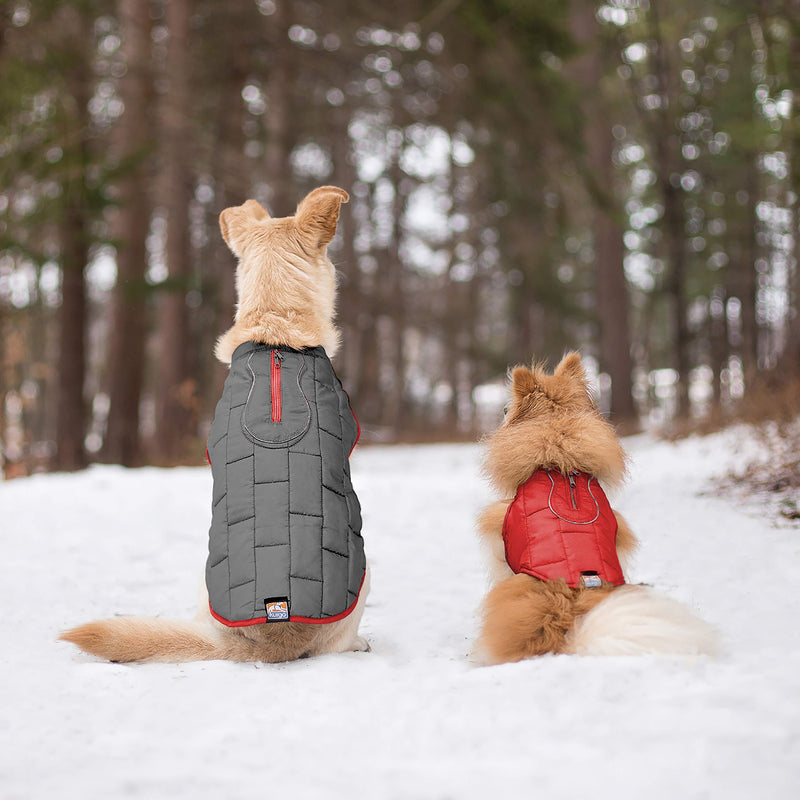 [Australia] - Kurgo Dog Jacket | Reversible Winter Jacket for Dogs | Pet Coat for Hiking | Water Resistant | Reflective | Lightweight | Wear with Harness | Athletic | Loft Jacket | For Small, Medium, & Large Dogs Chili Red/Charcoal 