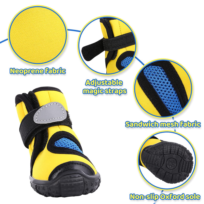MAZORT Breathable Dog Shoes Dog Boots Anti-Slip Puppy Paw Protector for Small Dogs Outdoor Footwear with Adjustable Strap and Wear-Resisting Soles 4pcs 35#: 1.38" x 1.18" (L x W) yellow - PawsPlanet Australia