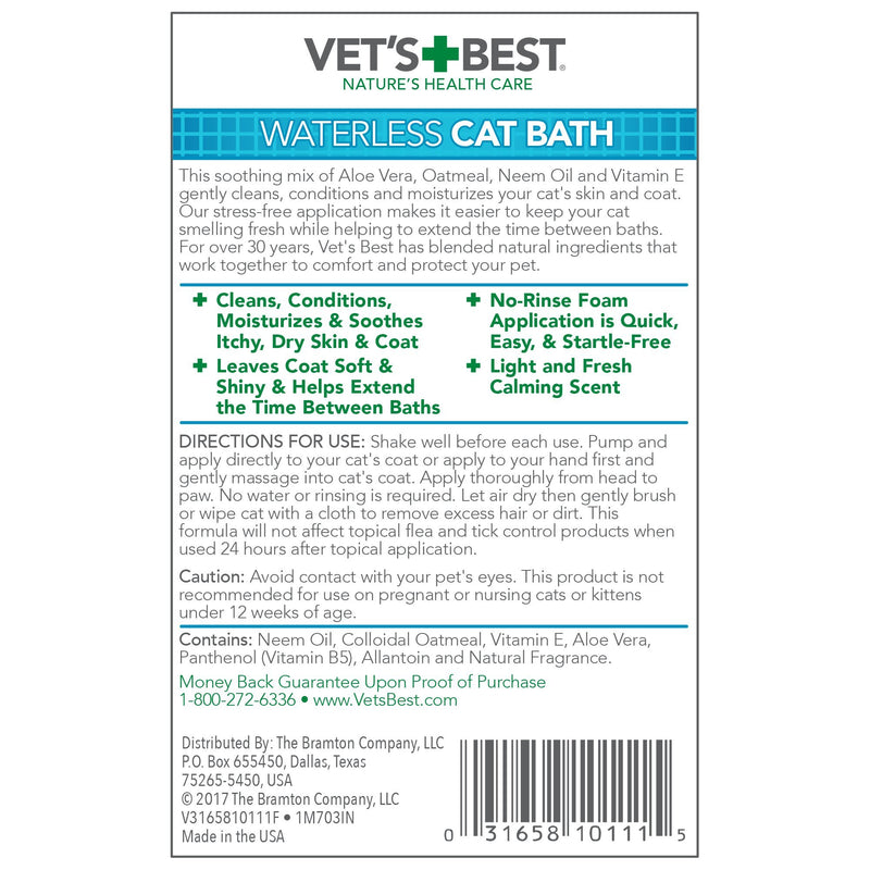 [Australia] - Vet's Best No-Rinse Clean Waterless Cat Shampoo. Natural Formula, 8 oz 